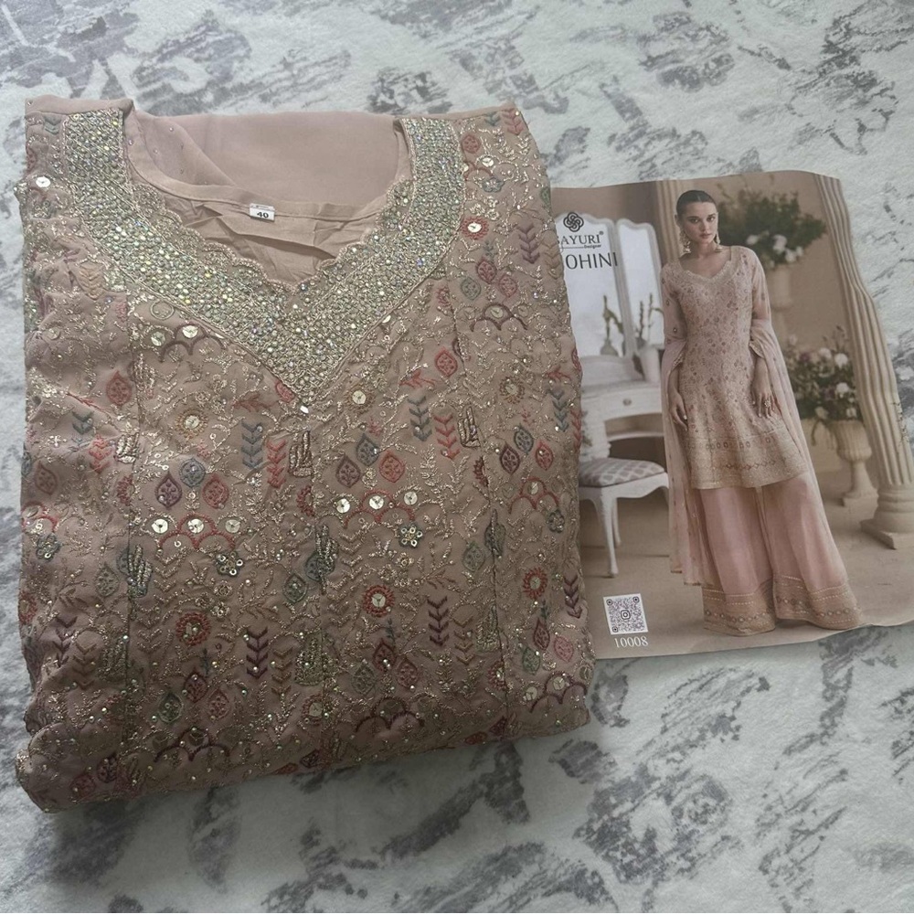 Ethnic Indian Wear Beige and Gold Embroidered Ensemble